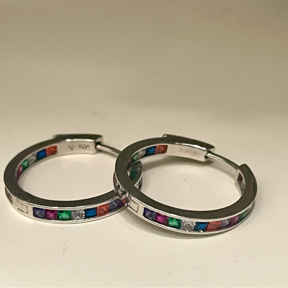 Hoops silver tone with multicolored rhinestones
